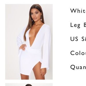 White drape sleeve plunge extreme splitleg bodycon